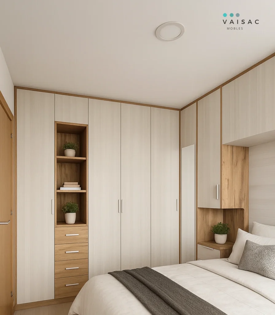 dormitorio matrimonio armario puertas batientes roble claro vaisac mobles